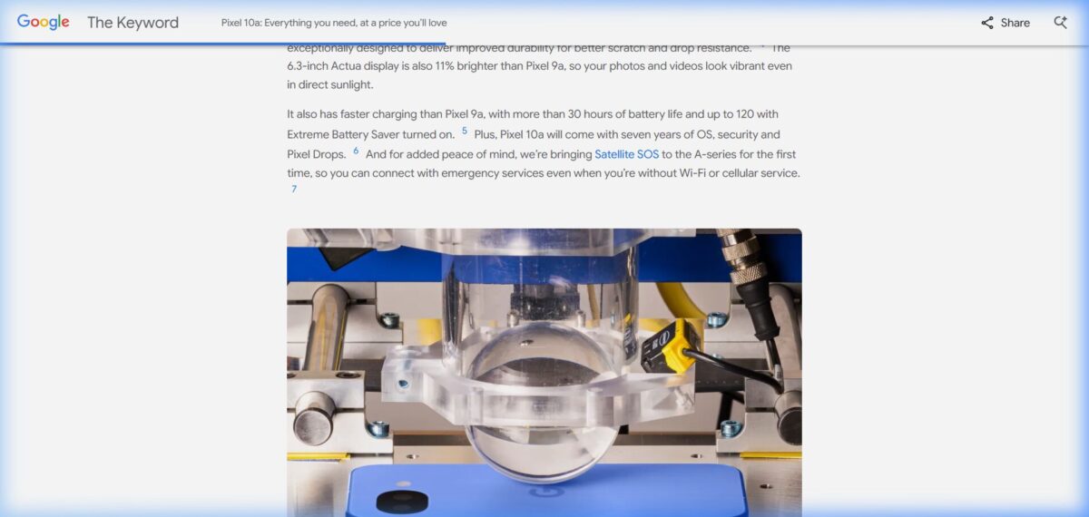 Google Pixel 10a detail